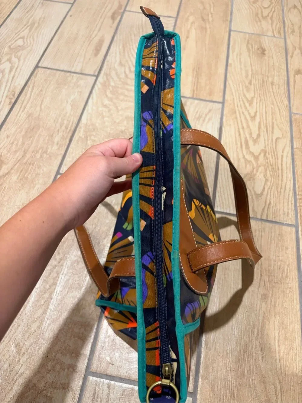 Fossil Long Live Vintage Abstract Tote Bag Coated Canvas Multicolor Leather